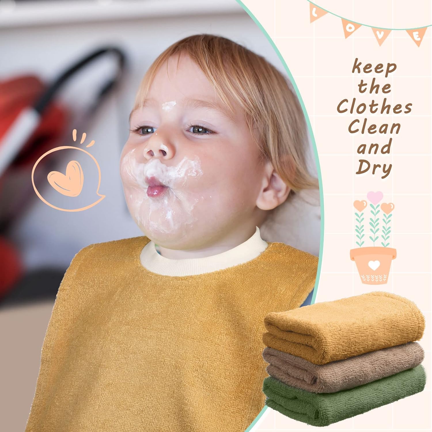 6 Pcs Pullover Baby Bibs Cotton Terry Toddler Bibs Absorbent Infant Bibs for Feeding and Drooling Towel Slip on Bib (Lively Color) - Image 5